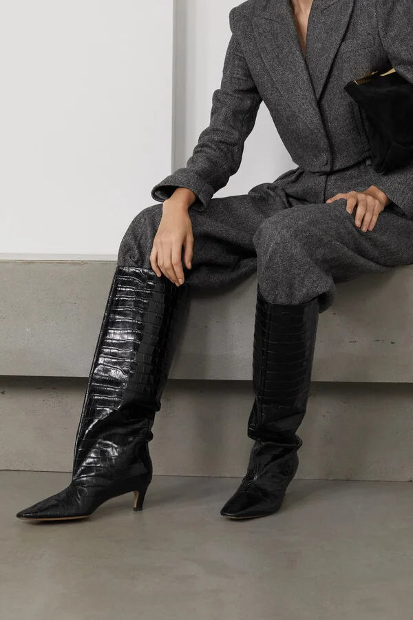 TOTEME - Croc-effect Leather Knee Boots - Black - Image 2