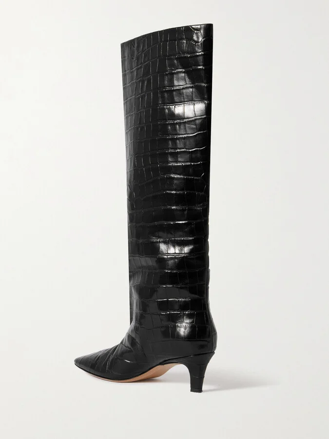 TOTEME - Croc-effect Leather Knee Boots - Black - Image 3