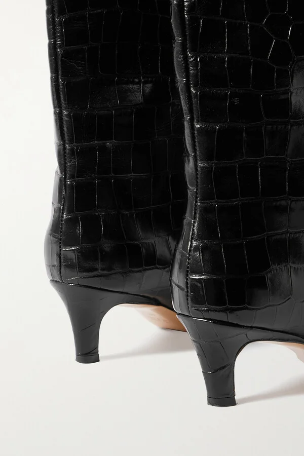 TOTEME - Croc-effect Leather Knee Boots - Black - Image 4