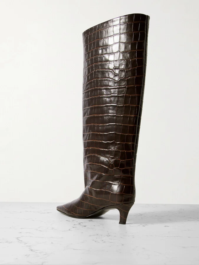 TOTEME - Croc-effect Leather Knee Boots - Brown - Image 3