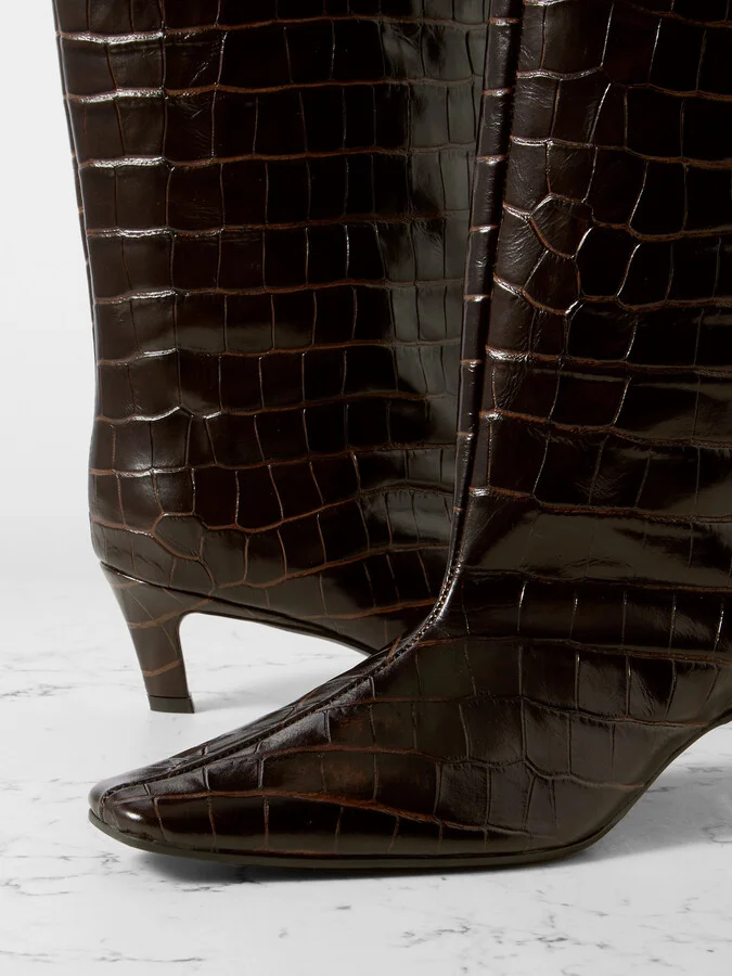 TOTEME - Croc-effect Leather Knee Boots - Brown - Image 4