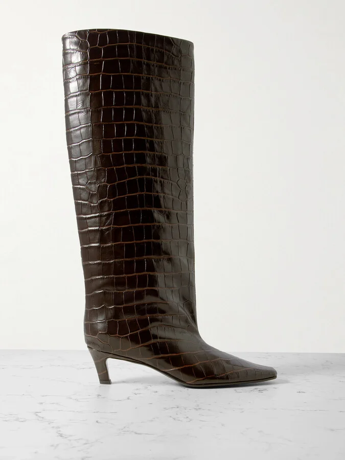 TOTEME - Croc-effect Leather Knee Boots - Brown
