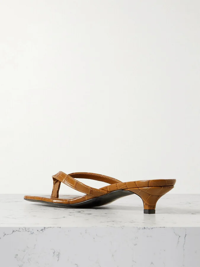 TOTEME - Croc-effect Leather Sandals - Brown - Image 3