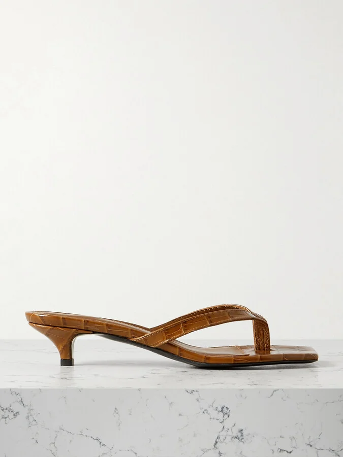 TOTEME - Croc-effect Leather Sandals - Brown