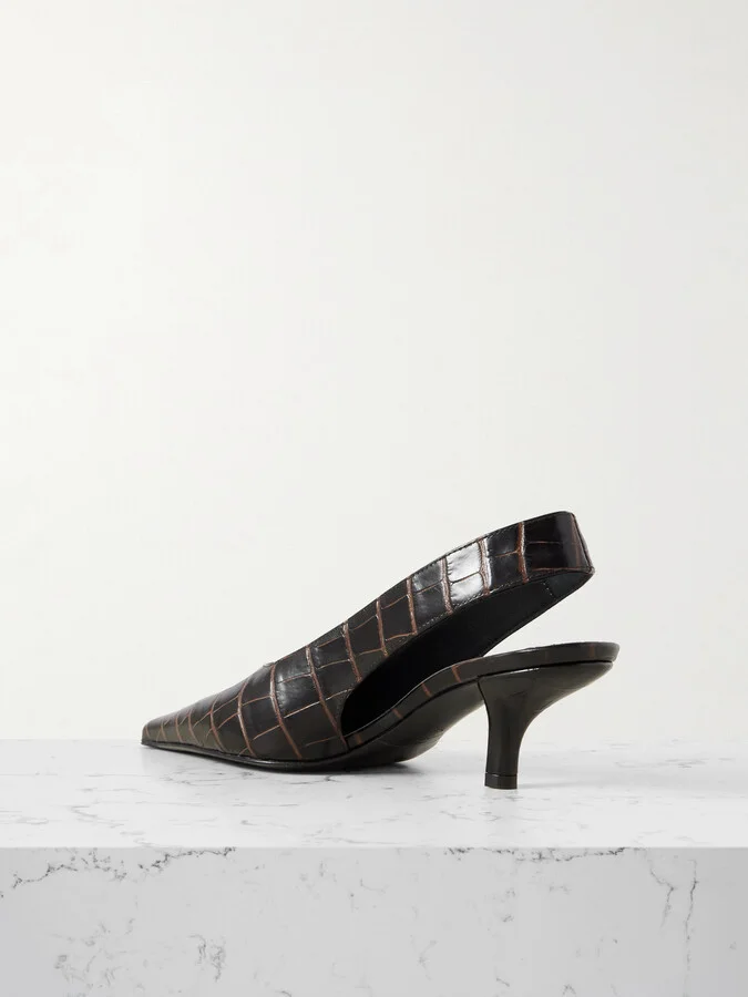 TOTEME - Croc-effect Leather Slingback Pumps - Brown - Image 3