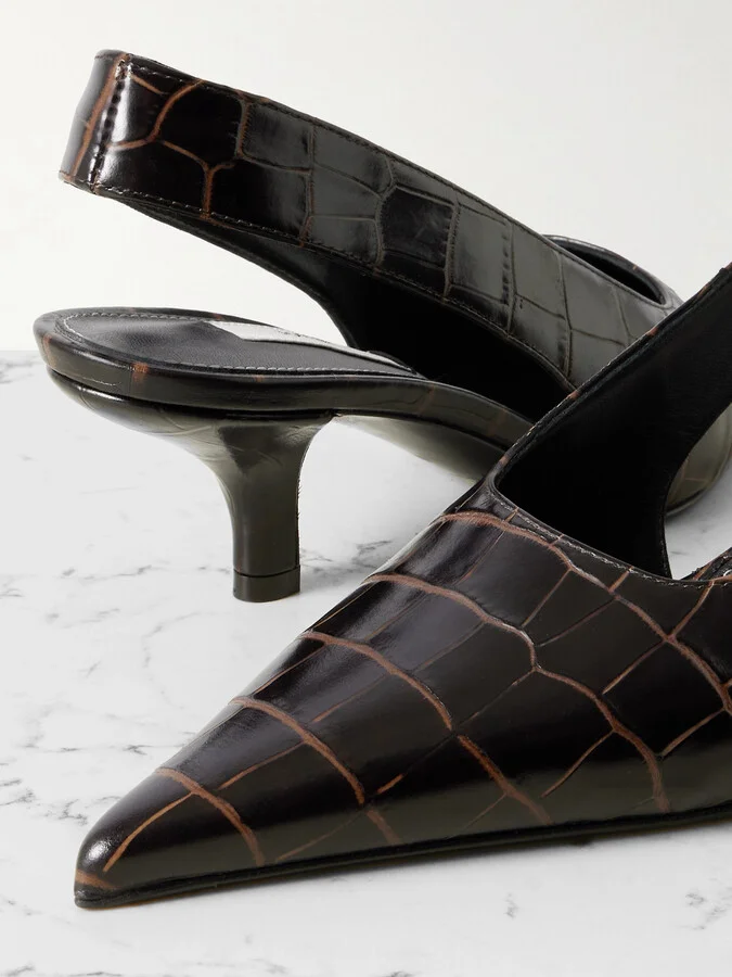 TOTEME - Croc-effect Leather Slingback Pumps - Brown - Image 4