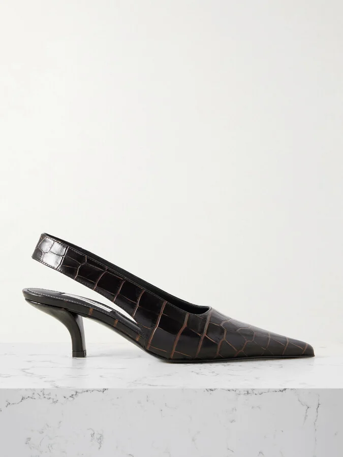 TOTEME - Croc-effect Leather Slingback Pumps - Brown