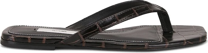 Toteme Croco Embossed Flip Flop in Brown