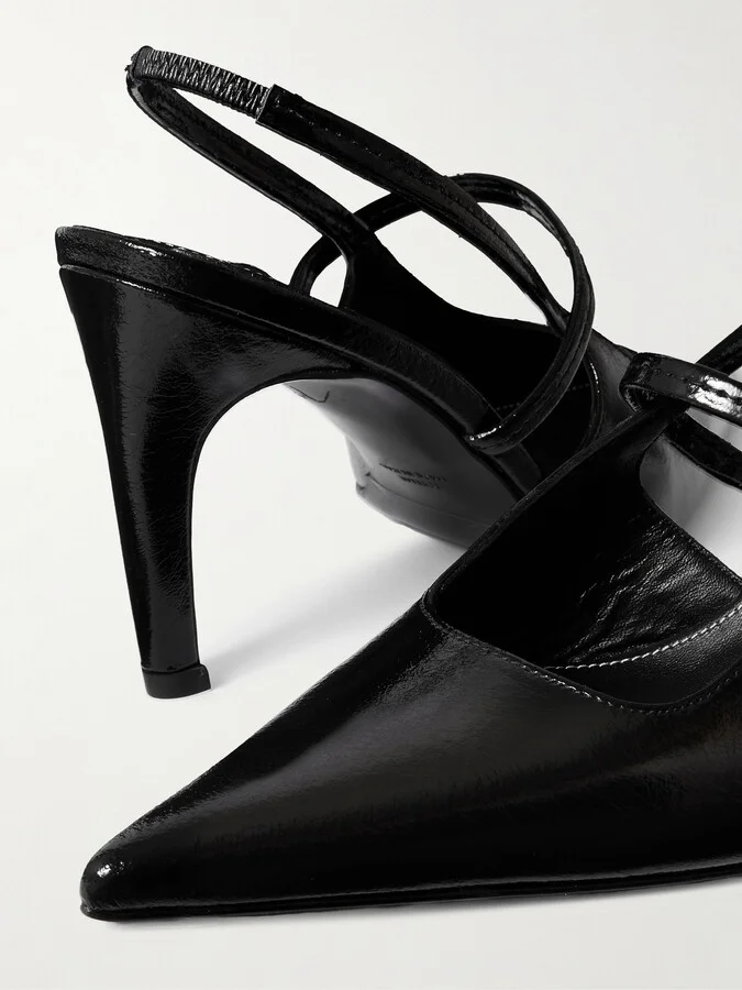 TOTEME - Glossed-leather Slingback Pumps - Black - Image 4