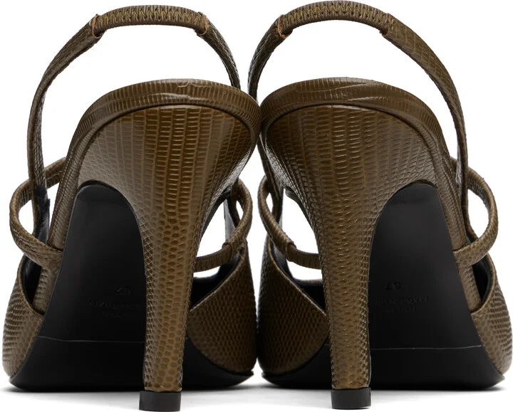 TOTEME Khaki Lizard-Embossed Stiletto Slingback Heels - Image 2