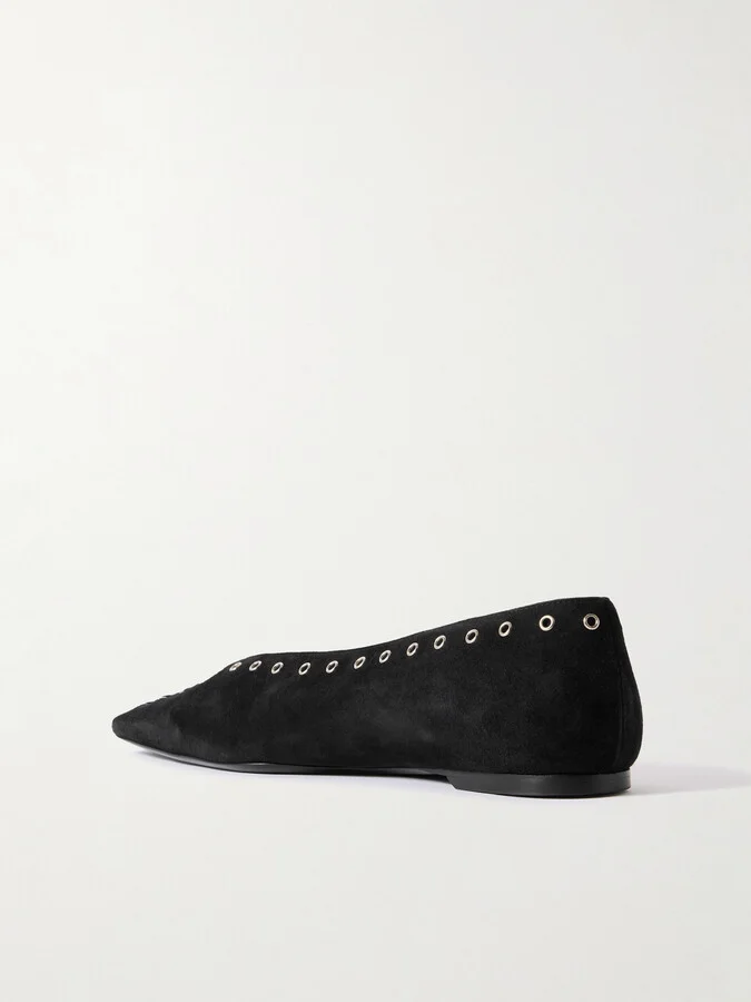 TOTEME - Lace-up Eyelet-embellished Suede Ballet Flats - Black - Image 3