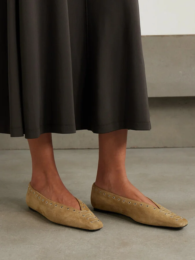 TOTEME - Lace-up Eyelet-embellished Suede Ballet Flats - Brown - Image 2