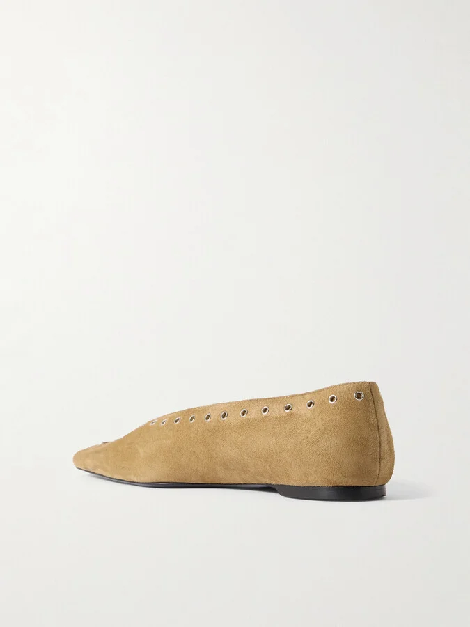 TOTEME - Lace-up Eyelet-embellished Suede Ballet Flats - Brown - Image 3