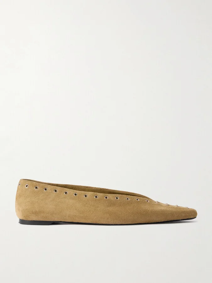 TOTEME - Lace-up Eyelet-embellished Suede Ballet Flats - Brown - Image 5