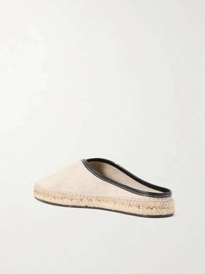 TOTEME - Leather-trimmed Canvas Slippers - Ecru - Image 3