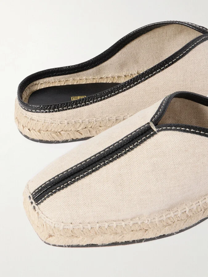 TOTEME - Leather-trimmed Canvas Slippers - Ecru - Image 4