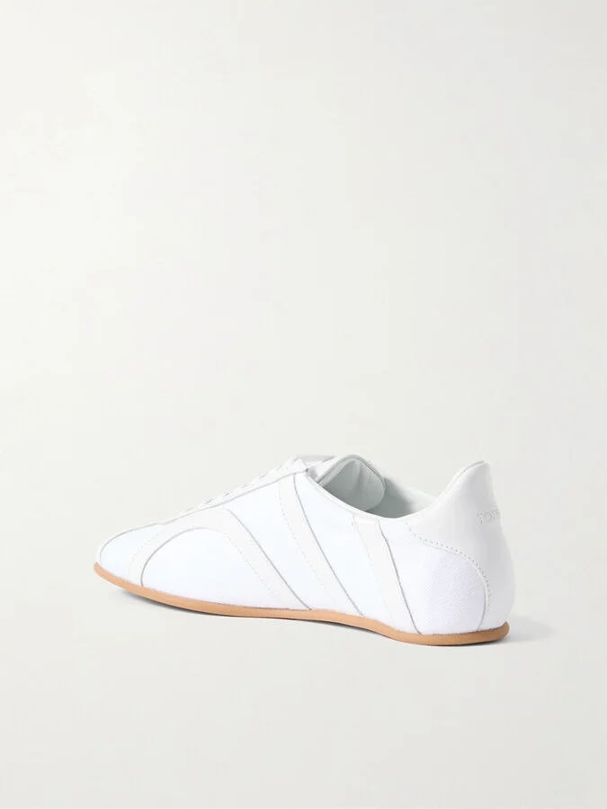 TOTEME - Leather-trimmed Cotton-canvas Sneakers - White - Image 3