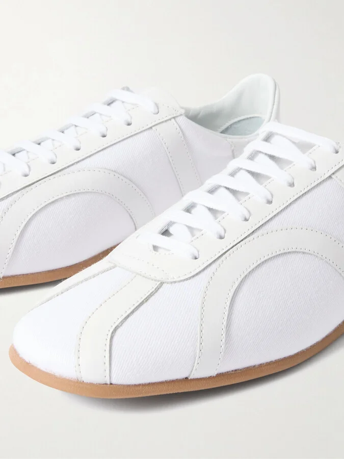 TOTEME - Leather-trimmed Cotton-canvas Sneakers - White - Image 4