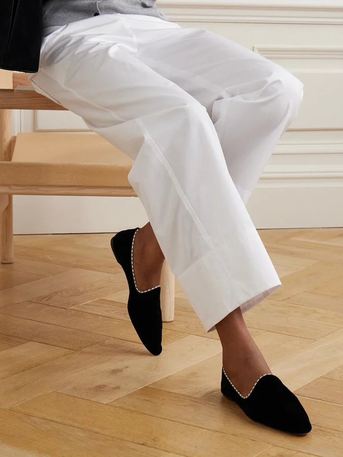 TOTEME - Leather-trimmed Velvet Slippers - Black - Image 2