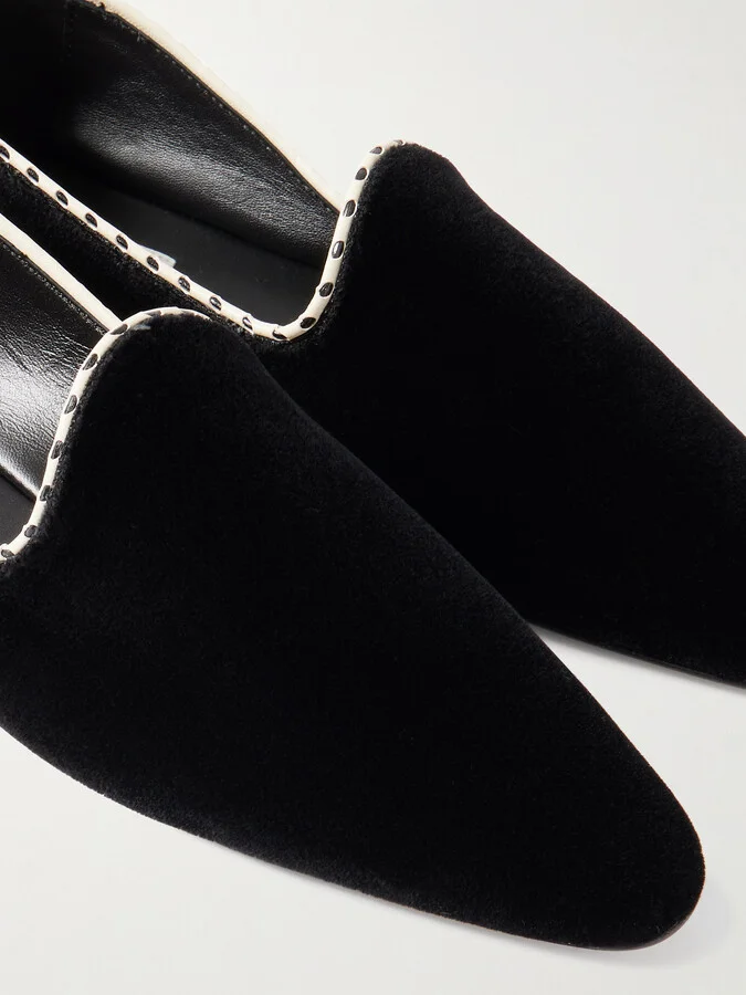 TOTEME - Leather-trimmed Velvet Slippers - Black - Image 4