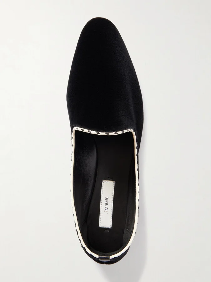 TOTEME - Leather-trimmed Velvet Slippers - Black - Image 5