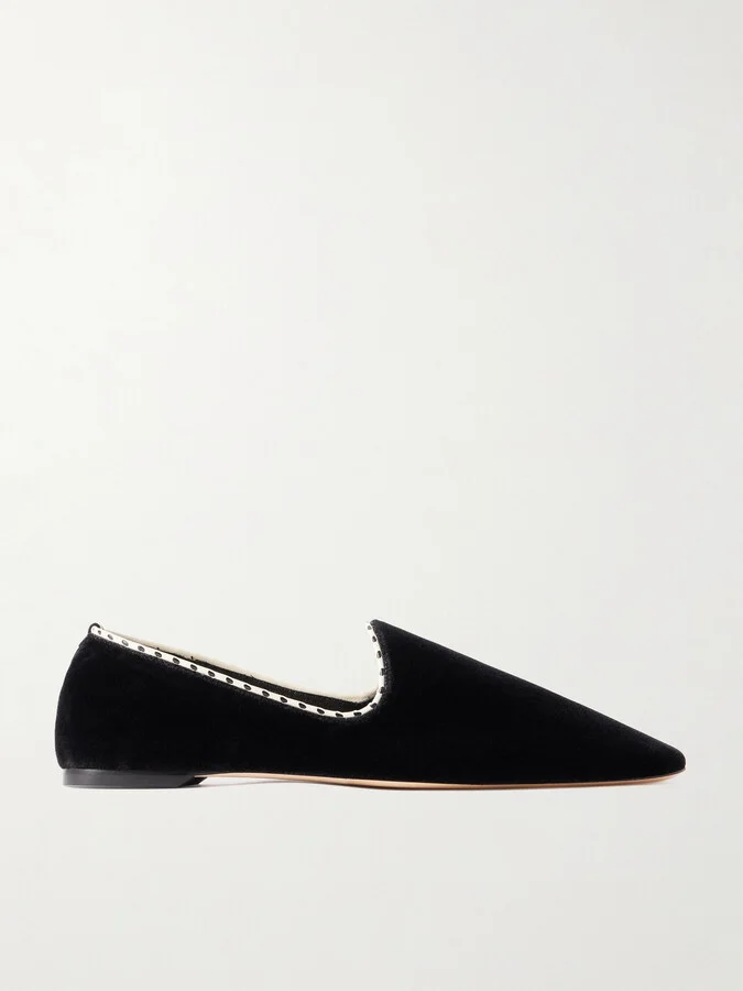 TOTEME - Leather-trimmed Velvet Slippers - Black