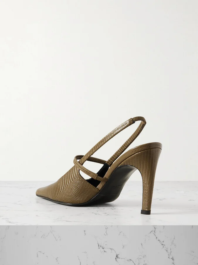 TOTEME - Lizard-effect Leather Slingback Pumps - Green - Image 3