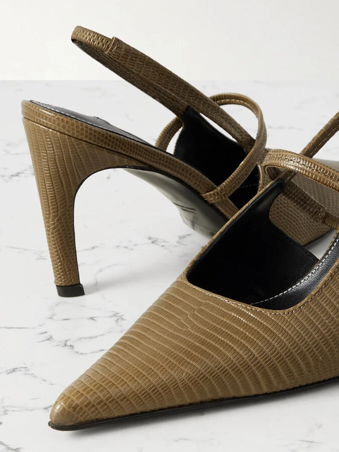 TOTEME - Lizard-effect Leather Slingback Pumps - Green - Image 4