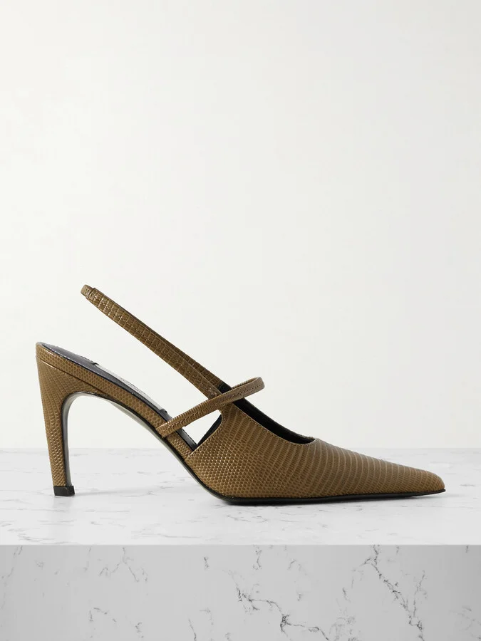 TOTEME - Lizard-effect Leather Slingback Pumps - Green