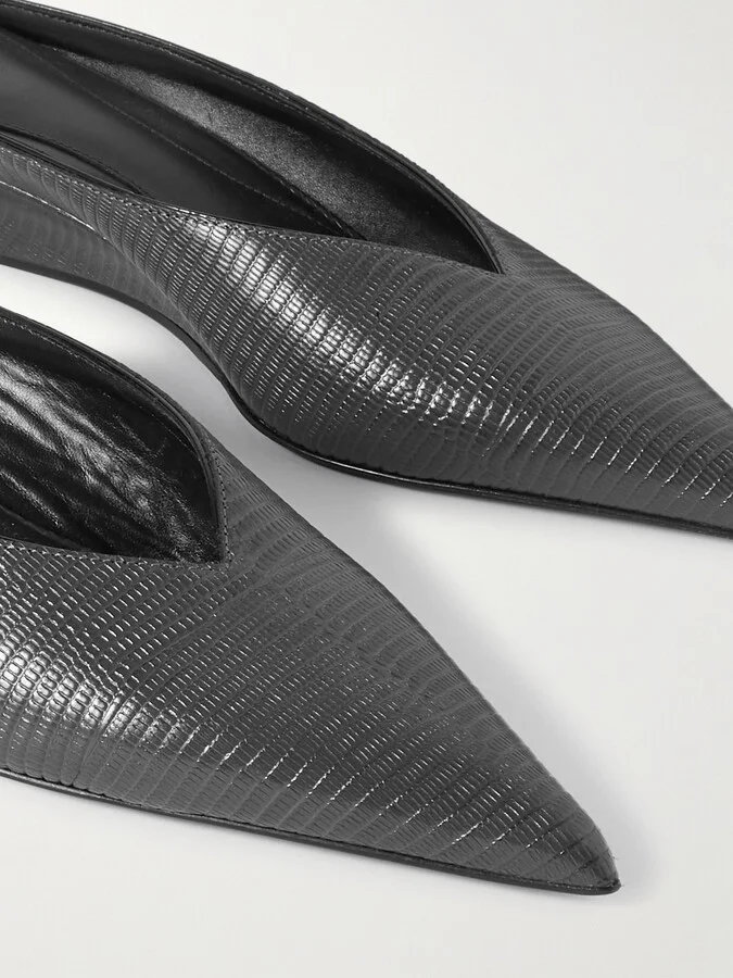TOTEME - Lizard-effect Leather Wedge Mules - Gray - Image 4