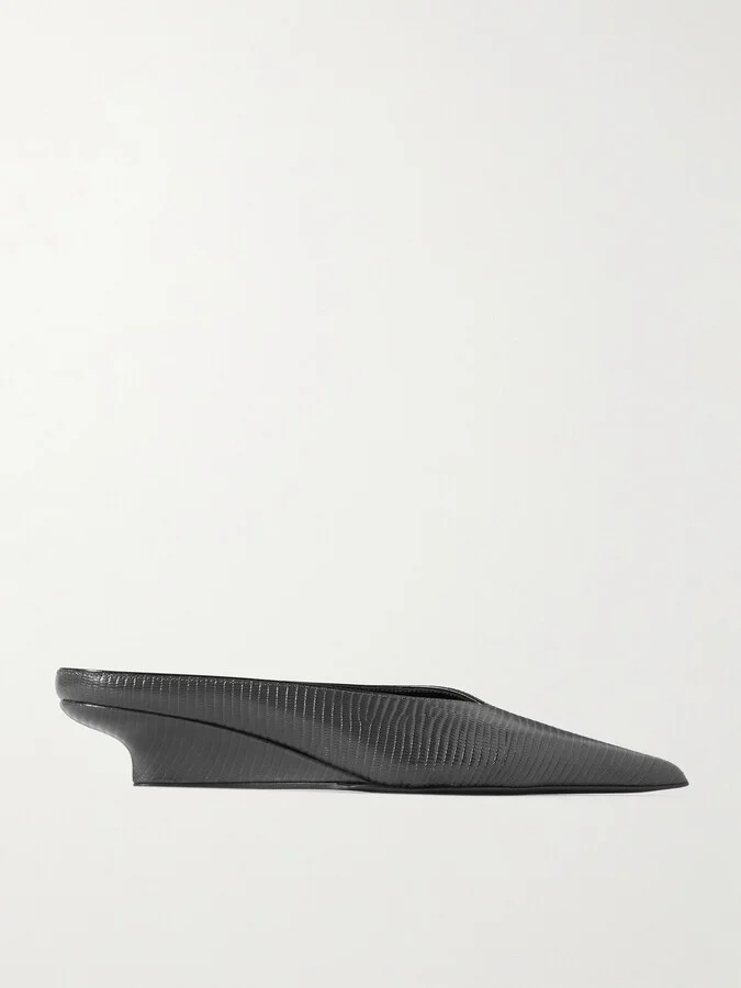 TOTEME - Lizard-effect Leather Wedge Mules - Gray