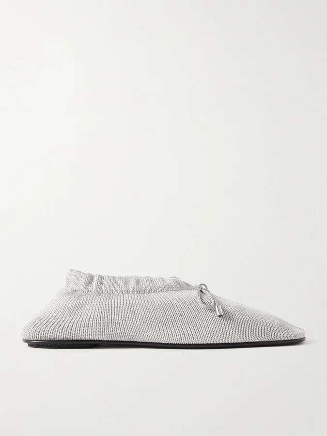 TOTEME - Metallic Knitted Ballet Flats - Silver