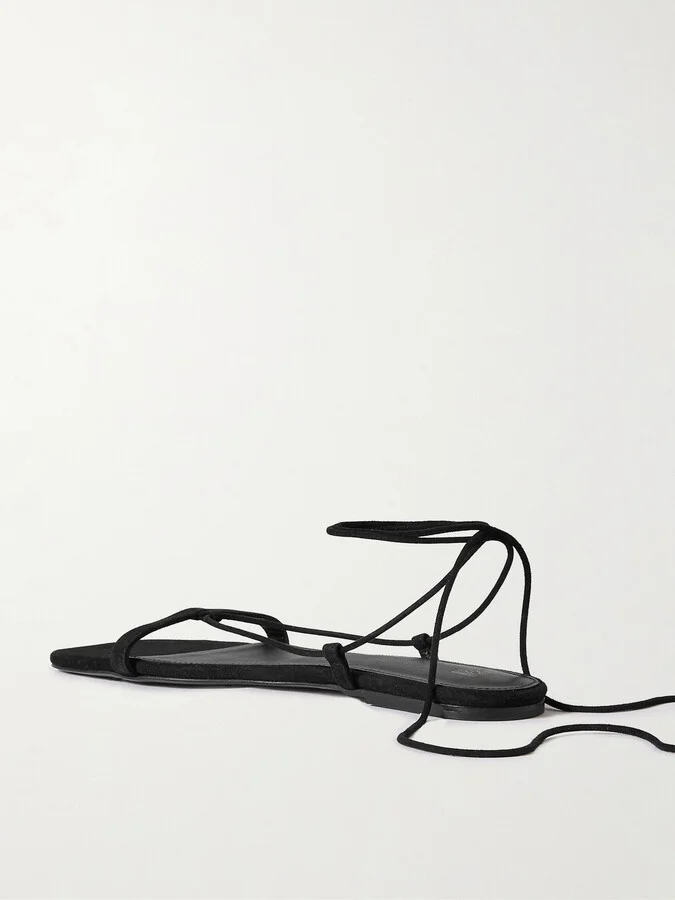TOTEME - + Net Sustain Suede Lace-up Sandals - Black - Image 3