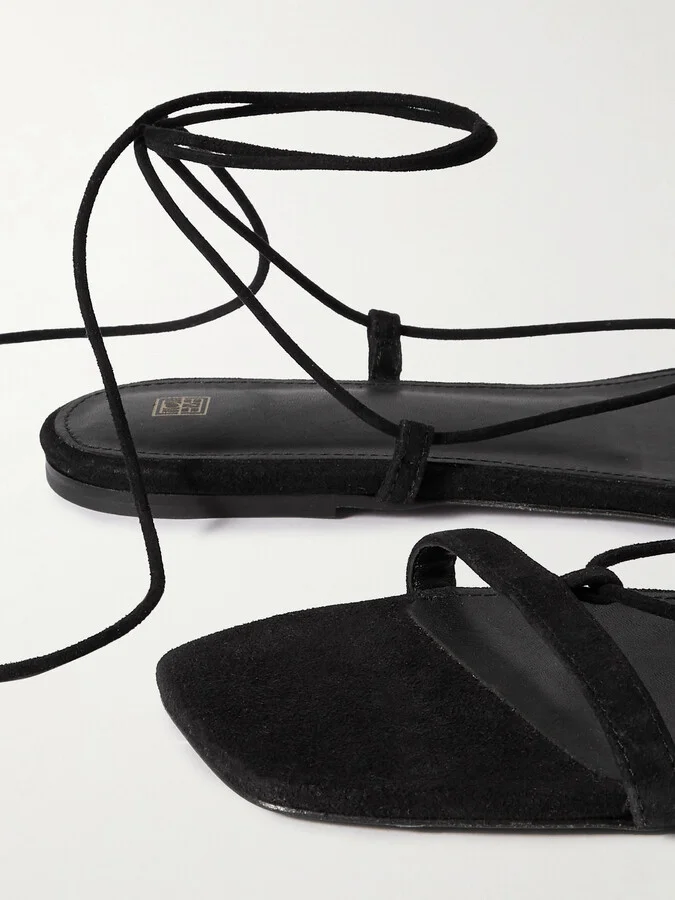TOTEME - + Net Sustain Suede Lace-up Sandals - Black - Image 4