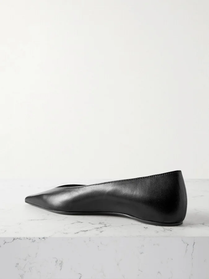 TOTEME - + Net Sustain The Asymmetric Ballerina Leather Point-toe Flats - Black - Image 3
