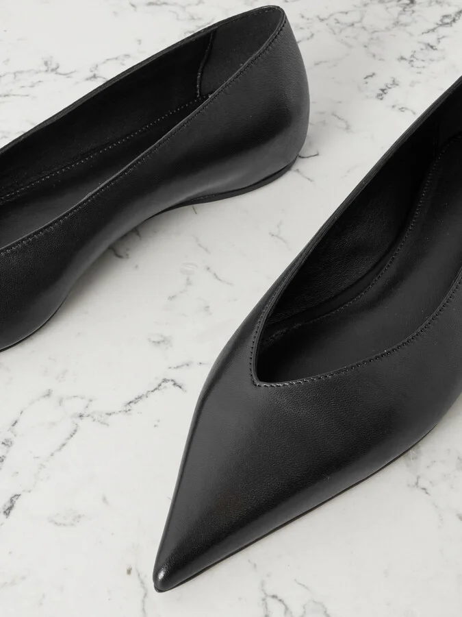 TOTEME - + Net Sustain The Asymmetric Ballerina Leather Point-toe Flats - Black - Image 4