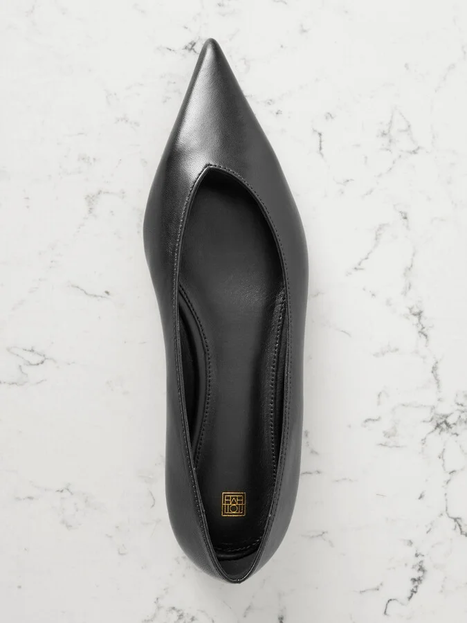TOTEME - + Net Sustain The Asymmetric Ballerina Leather Point-toe Flats - Black - Image 5