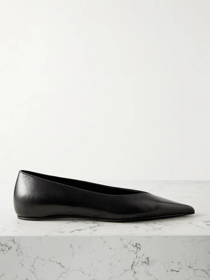 TOTEME - + Net Sustain The Asymmetric Ballerina Leather Point-toe Flats - Black