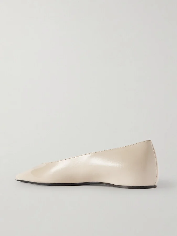 TOTEME - + Net Sustain The Asymmetric Ballerina Leather Point-toe Flats - White - Image 3