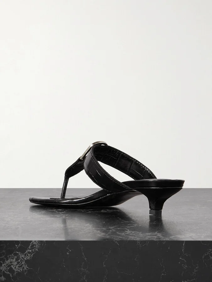 TOTEME - + Net Sustain The Belted Croco Flip-flop Croc-effect Leather Mules - Black - Image 3