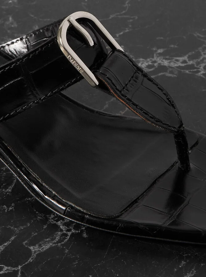 TOTEME - + Net Sustain The Belted Croco Flip-flop Croc-effect Leather Mules - Black - Image 4
