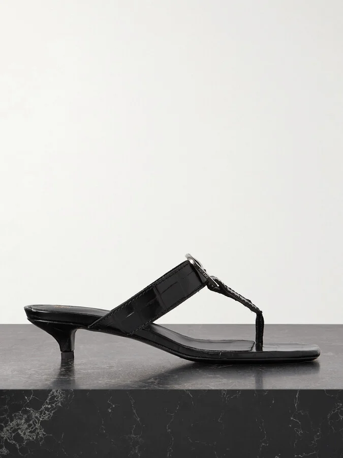 TOTEME - + Net Sustain The Belted Croco Flip-flop Croc-effect Leather Mules - Black