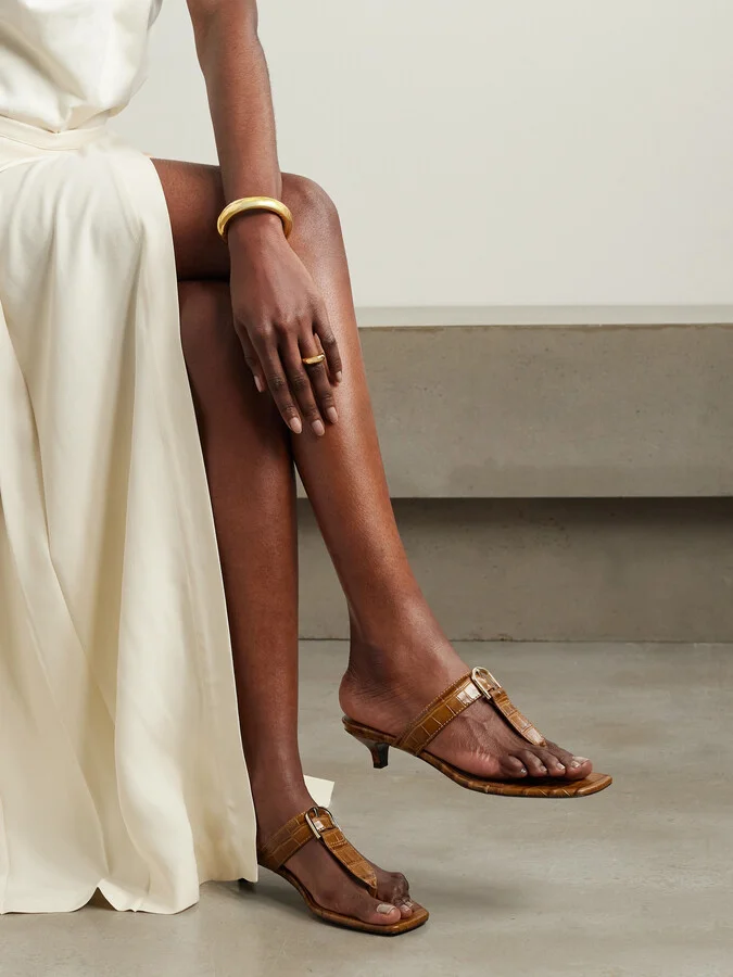 TOTEME - + Net Sustain The Belted Croco Flip-flop Croc-effect Leather Mules - Brown - Image 2