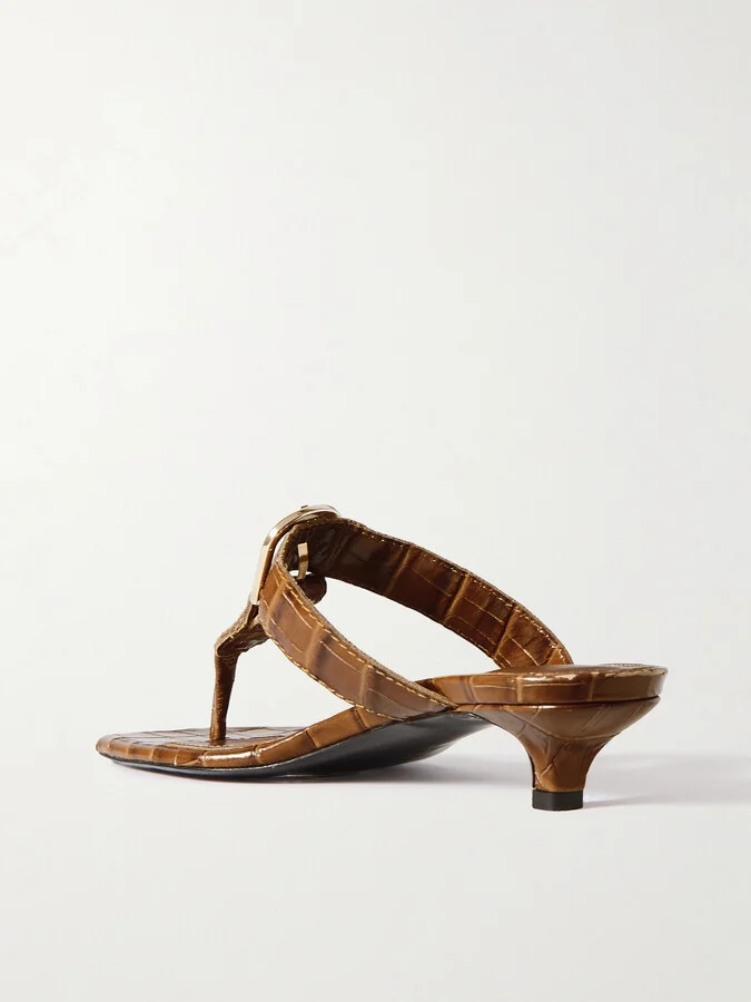 TOTEME - + Net Sustain The Belted Croco Flip-flop Croc-effect Leather Mules - Brown - Image 3