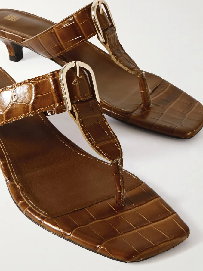 TOTEME - + Net Sustain The Belted Croco Flip-flop Croc-effect Leather Mules - Brown - Image 4