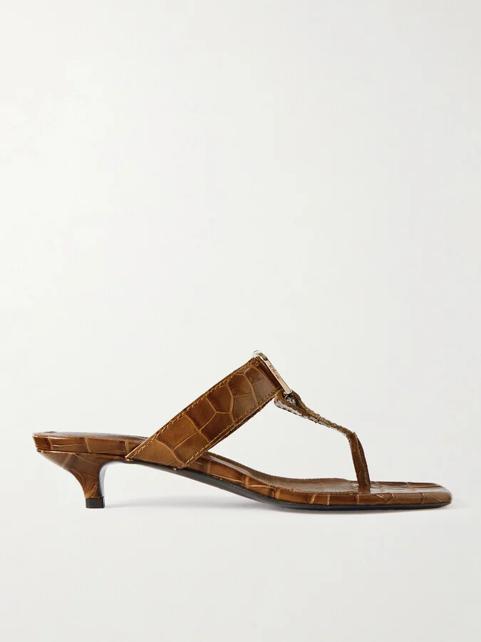 TOTEME - + Net Sustain The Belted Croco Flip-flop Croc-effect Leather Mules - Brown