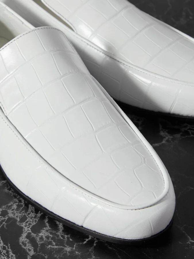 TOTEME - + Net Sustain The Croco Oval Croc-effect Leather Loafers - White - Image 4
