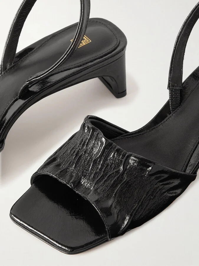TOTEME - + Net Sustain The Gathered Scoop Crinkled Glossed-leather Slingback Sandals - Black - Image 4