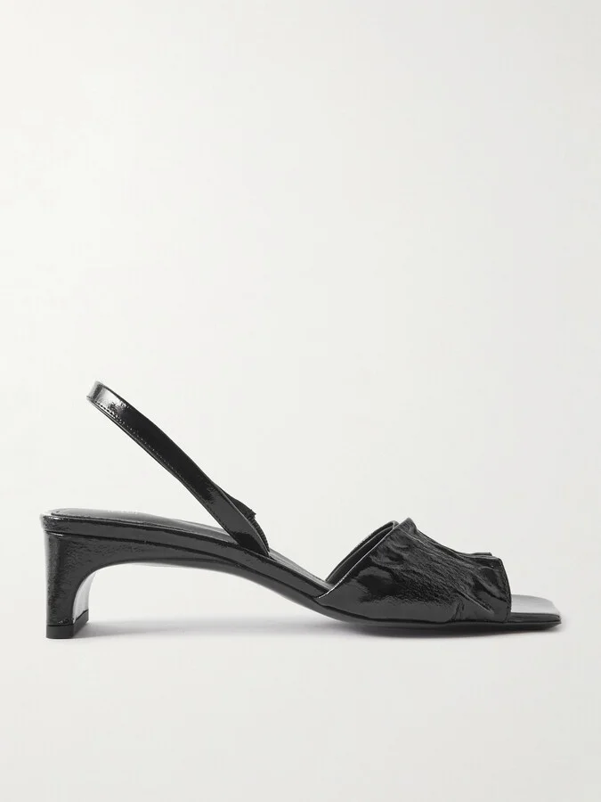 TOTEME - + Net Sustain The Gathered Scoop Crinkled Glossed-leather Slingback Sandals - Black