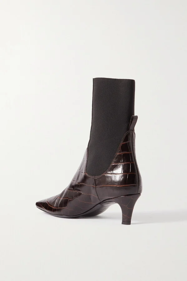 TOTEME - + Net Sustain The Mid Heel Croc-effect Leather Ankle Boots - Brown - Image 3